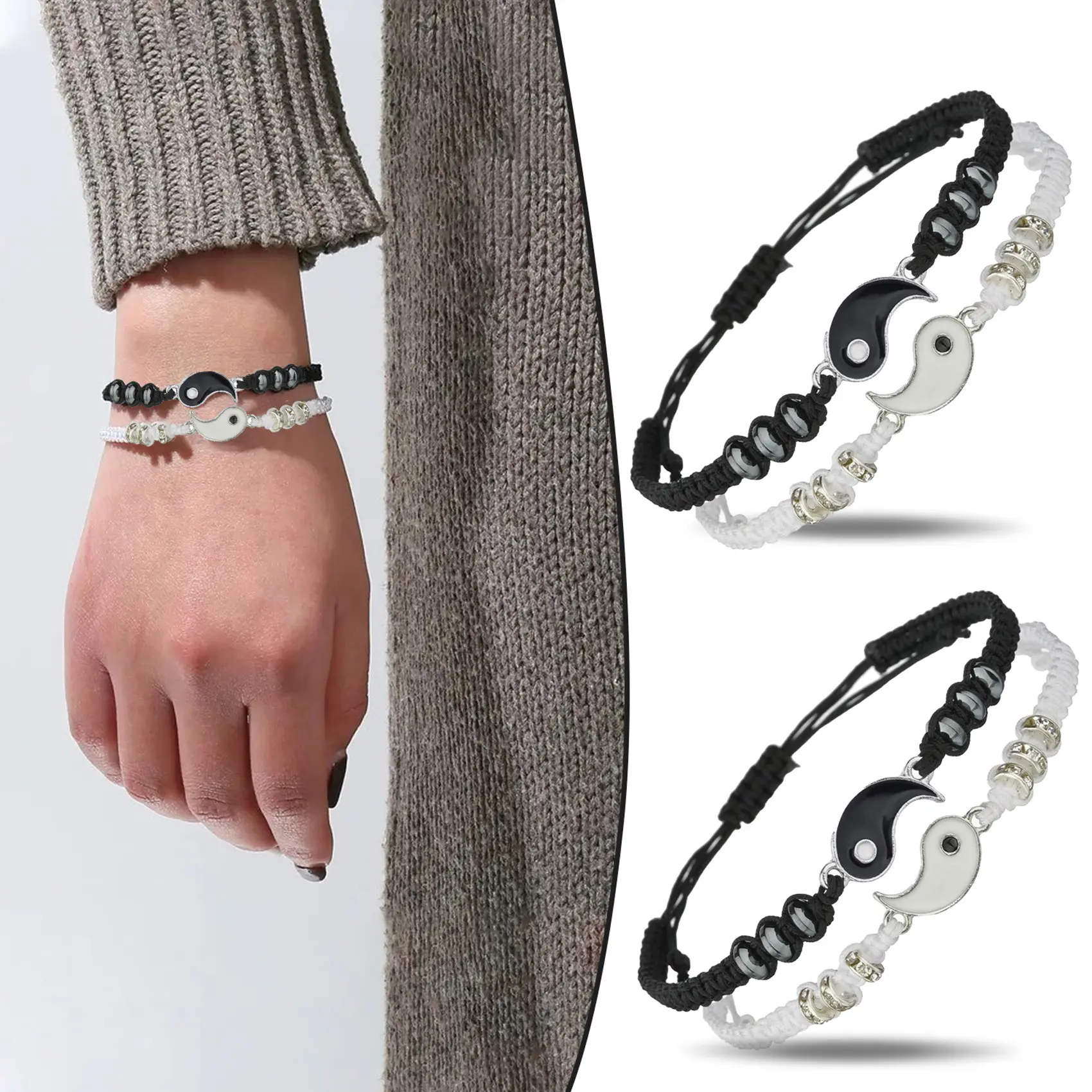 Vòng Tay Bạn Thân, JA, Vòng Tay Dây Có Thể Điều Chỉnh Âm Dương Phù Hợp, Cho Quan Hệ Tình Bạn, Quà Tặng Bạn Trai, Bạn Gái, Thích Hợp Cho Ngày Lễ Tình Nhân, Có Sẵn Trong 1 Chiếc / 2 Chiếc