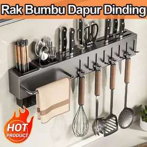 Rak pisau dinding Dapur Stainless Steel Rak Gantung Dapur Multifungsi Rak Tempel Tanpa Bor/Rak sendok Garpu Gantung Dapurd Gantung Stainless Steel Tempat Pisau Sendok Garpu Bu Besi Kitchenware Penyimpanan