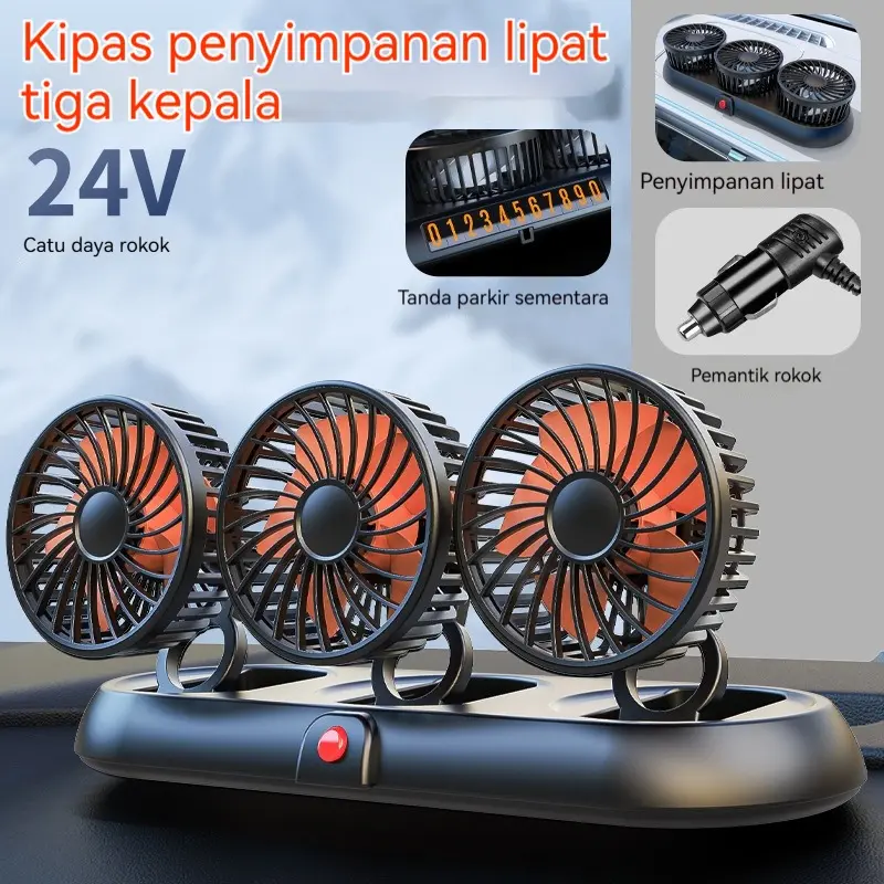 Kipas Angin Mobil 3 Kepala 12V/24V / Kipas Pendingin Mobil Truck Kipas Dashboard Mobil Multifungsi
