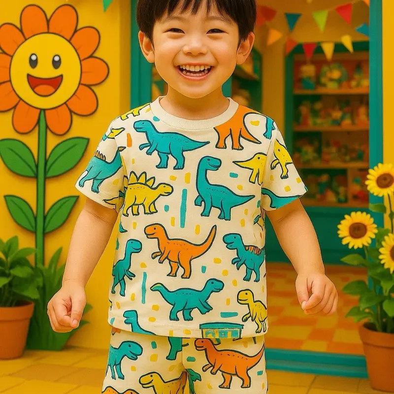 BIG SIZE SETELAN DINO COLORFUL CREAM FULLPRINT ANAK Minimalist Multicoloured 2
