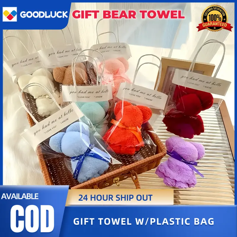 Bear Shaped Face Towel Cute Business Holiday Gifts Bear Hand Towel with Bag for Summer Wedding Birthday Gift Christmas Give away Pasko
