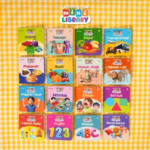 Learning Time Mini Library - 16 Buku Thin Boardbook Art Cartoon 2 Bahasa Indonesia & Inggris dengan Video Animasi untuk Anak Usia 0+stimulasi Perkembangan Bahasa & Kognitif edukasi