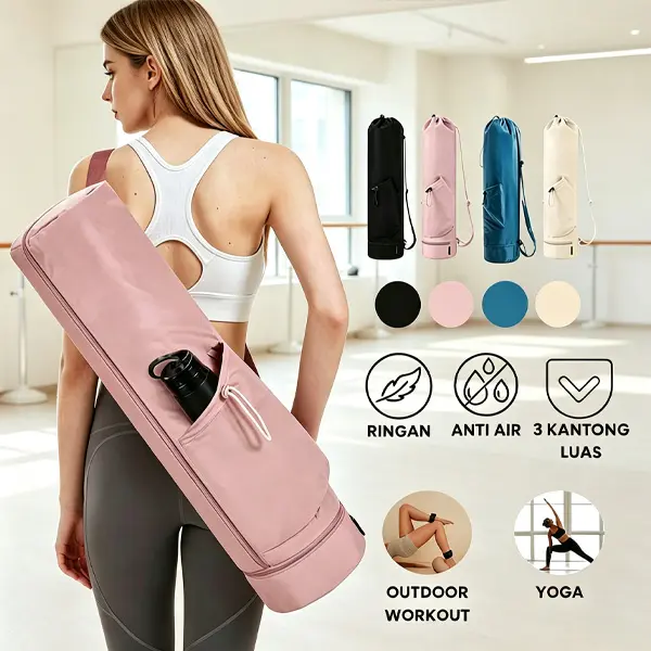 COD Tas Bawa Matras Yoga Praktis Lightweight Ada Kantong Botol Minum Olahraga Sehari-hari