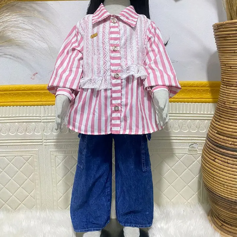 SETELAN KEMEJA SALUR KATUN CELANA JEANS ANAK PEREMPUAN USIA 3 TAHUN -12 TAHUN 2