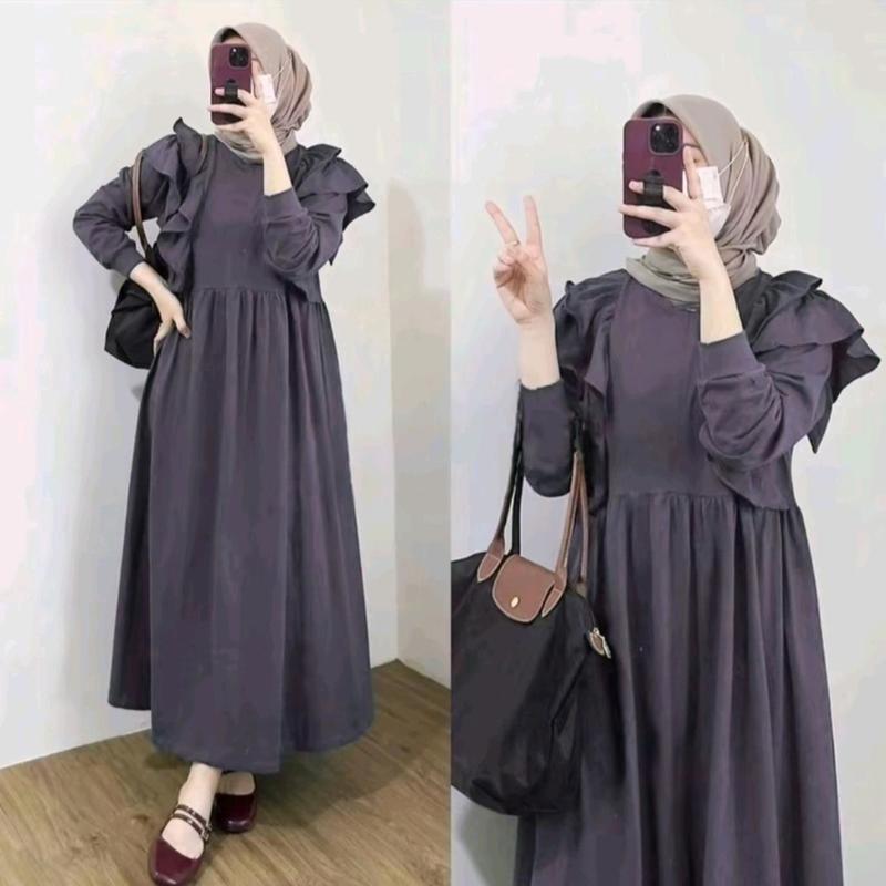 Gamis Panjang Wanita Variasi Ruffle Meldi Dress Muslim Crinkle Airflow | Gamis Kondangan Nyaman | Gaun Pesta Santai Mewah 7
