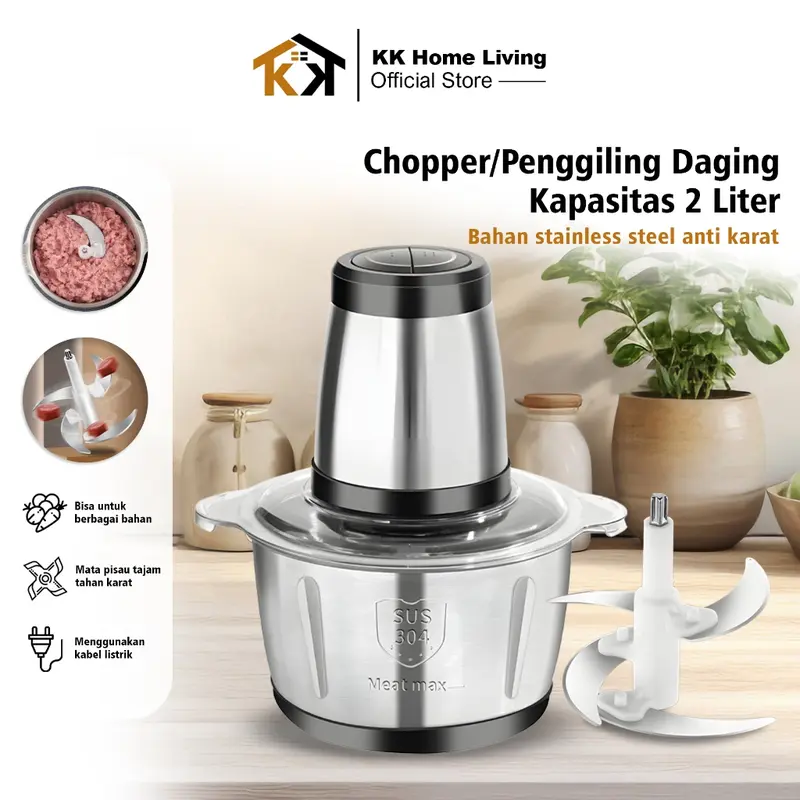 (KK) Wadah Pisau Blender Chopper 2L Mesin Penggiling Daging Stainless Steel 0