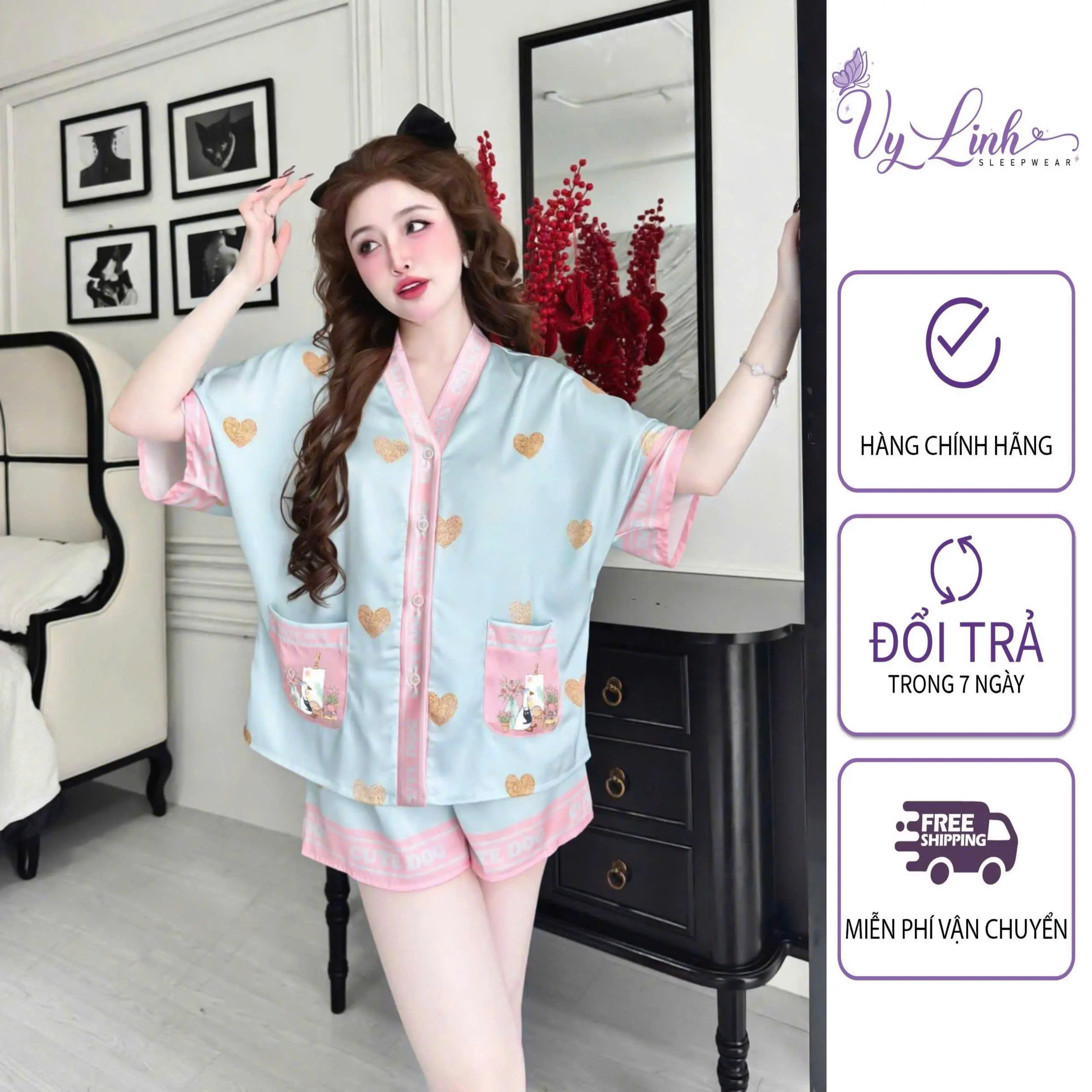 Vy Linh SLEEPWEAR Bộ Đồ Ngủ Đùi Cánh Dơi Dành Cho Nữ Hoạ Tiết Dễ Thương Chất Liệu Lụa Latin Mềm Nhẹ Mát S1316 Mẫu Đa Dạng Màu Sắc Đẹp