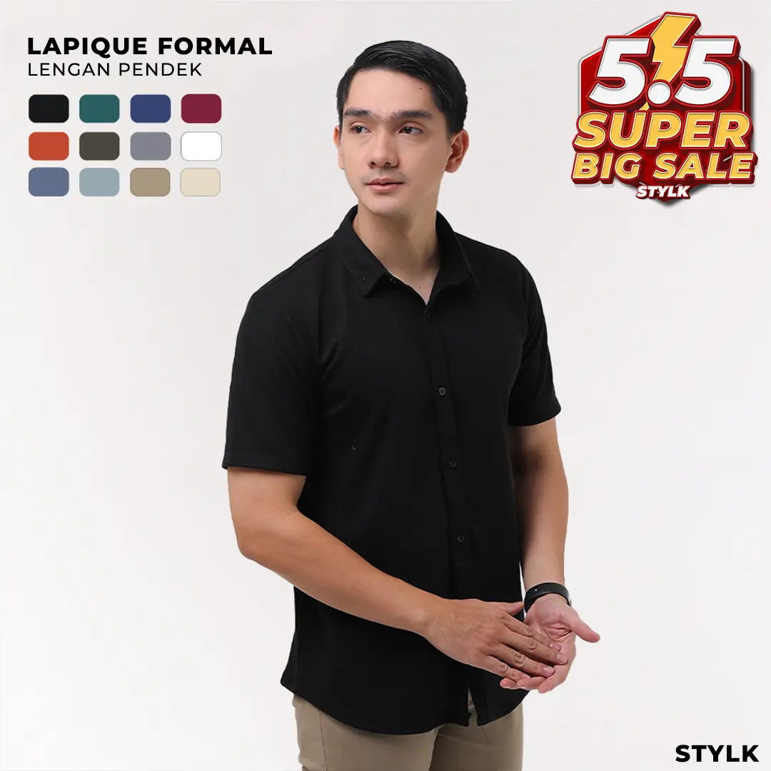 Kemeja Hitam Pria Formal Lengan Pendek Slim Fit Anti Kusut Nyaman dan Lembut - Stylelaki LAPIQUE