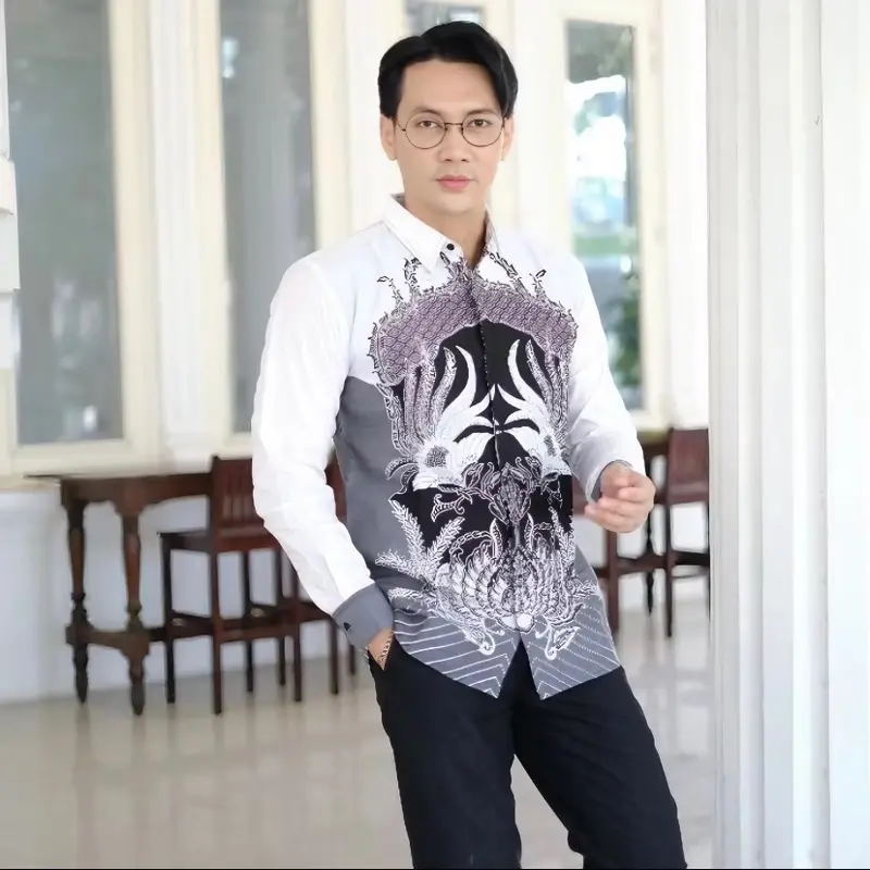 batik pria premium batik remaja aesthetic lengan panjang peksi putih slimfit bahan katun prima lapis furing Baju Dewasa 3