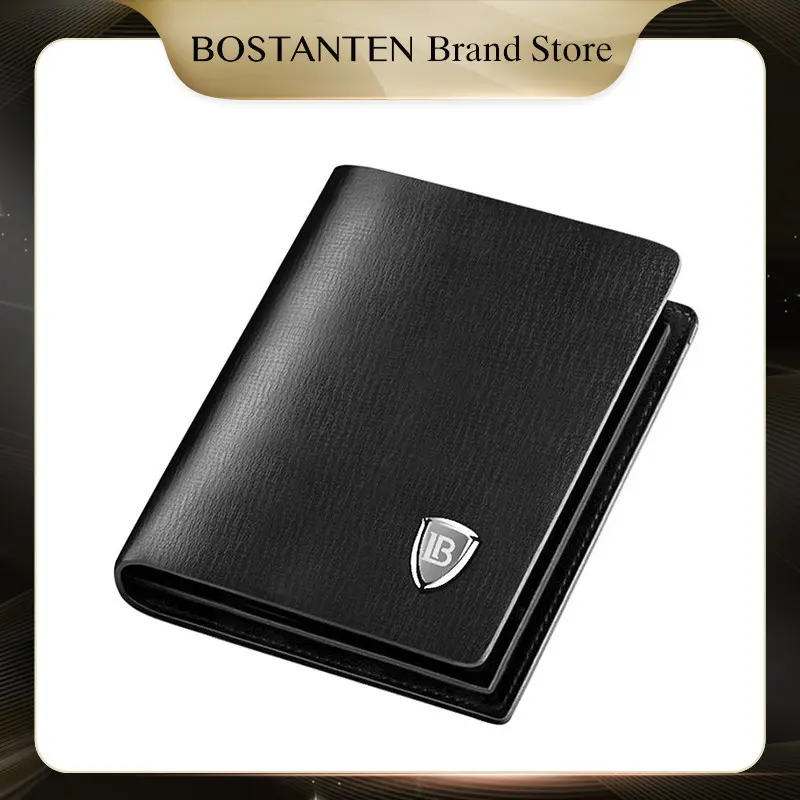 BOSTANTEN Dompet Pria Bahan Kulit Sapi Asli Model Lipat Pendek Hitam/Coklat