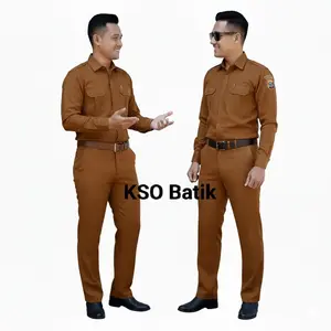 SATU SET Baju Khaki coklat Pria Lengan PANJANG /Seragam PNS pria Lengan Panjang / Baju Dinas Pemda / Baju PDH coklat Pria