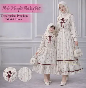 Goemio | Long Dress Couple Raye Ibu Dan Anak Matsilk Dress Maxi Wanita Motif Casul Elegant