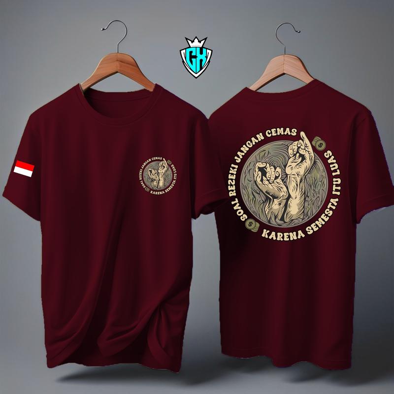 KAOS ATASAN SOAL REZEKI JANGAN CEMAS KARENA SEMESTA ITU LUAS BENDERA/KAOS LENGAN PENDEK/KAOS POLOS Oblong Combed Dewasa 4