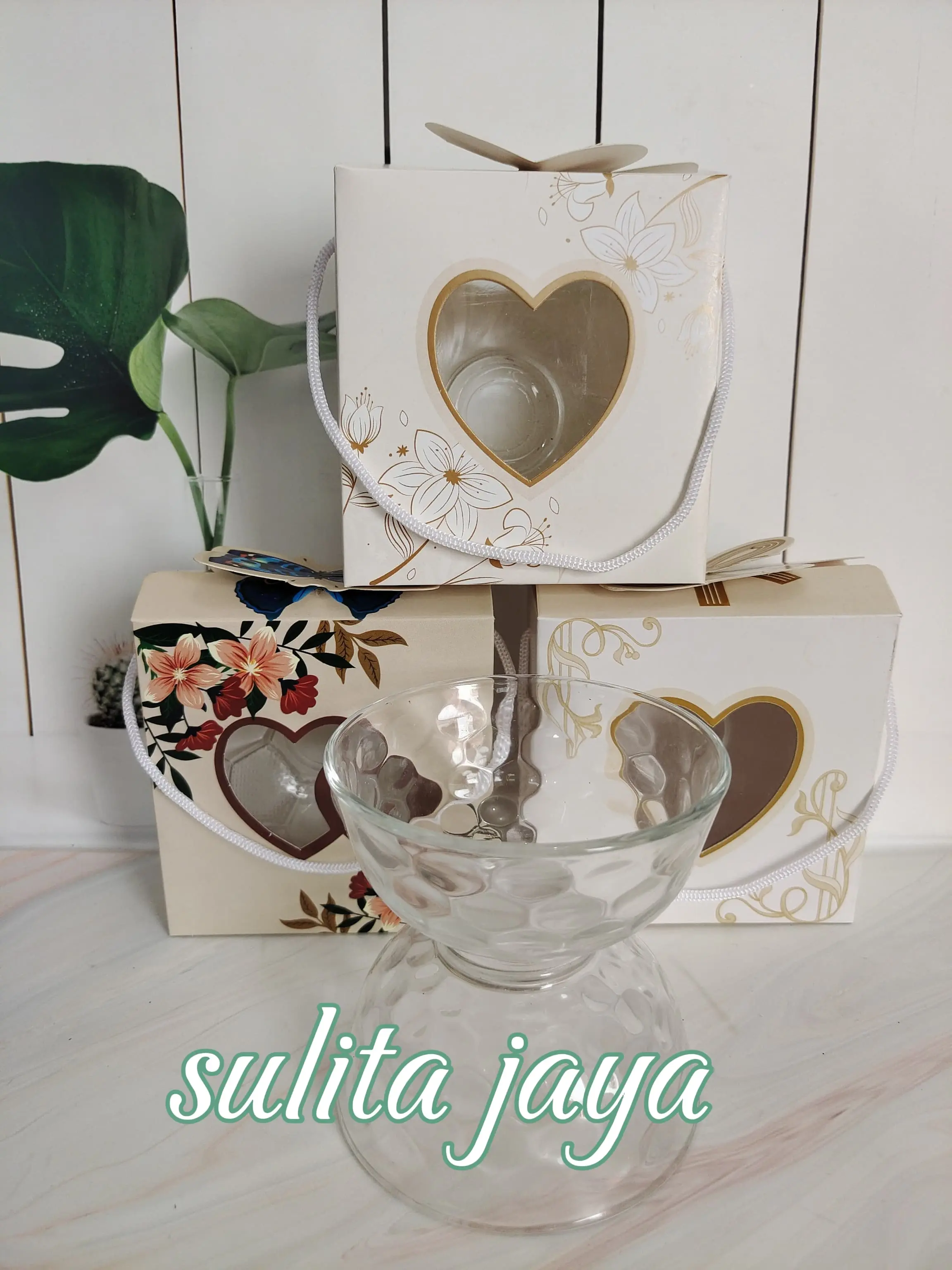 Souvenir Pernikahan Mangkok Kaca Motif Vocadot Kemasan Box - 12 Pcs