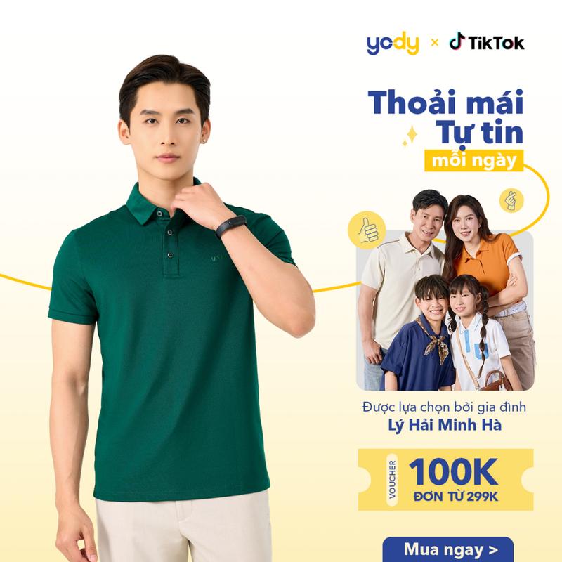YODY Áo Polo Nam Cổ Bẻ Mắt Chim Trơn Cộc Tay Chuẩn Form Co Giãn 4 Chiều APM7459