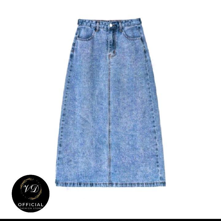 Rok Jeans Highwaist A- Line panjang 7/8 - Basic Skrit Jeans 780 || Rok Jeans Wanita Korean Style cantik 1