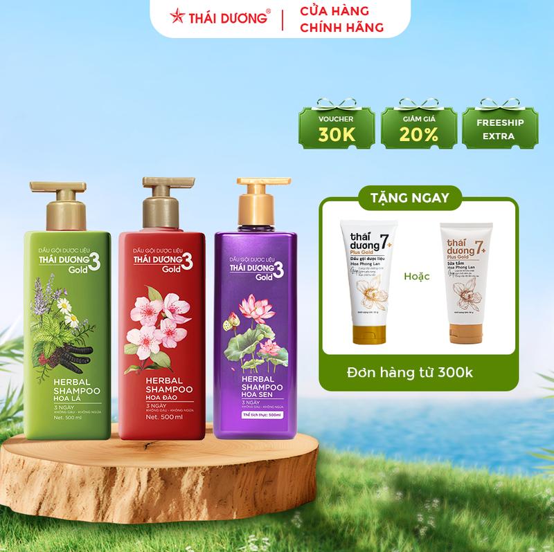 [HCM] [ Mua 1 tặng 1 ] Dầu Gội Dược Liệu Thái Dương 3 Chai 500ml tặng dầu gội TD7 plus 50g, hoa phong lan tặng dầu gội/ dầu xả TD7 plus gold 50g - Sao Thái Dương