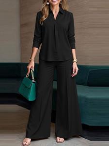 Conjunto Casual de Color Sólido para Mujer, Sudadera con Capucha de Manga Larga y Cuello en V y Pantalones de Pierna Ancha, Perfecto para el Trabajo Diario y Viajes