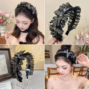 Băng Đô Rộng Vành, Phong Cách Sang Trọng, Chống Trượt, Thích Hợp Để Cắt Tóc, Dành Cho Nữ, Băng Đô Xếp Ly Sequins Quy Mô, Phụ Kiện Bông Tai Co Giãn Sequins Nữ, Với Thiết Kế Hình Bướm Đính Kim Sa