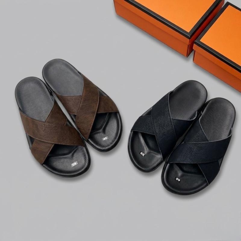 [ Khâu Quai Xuyên đế ] dép nam sandal quai chéo X chất liệu da sít chống nhăn - size 38-43, đế cao su 2 lớp chống trơn