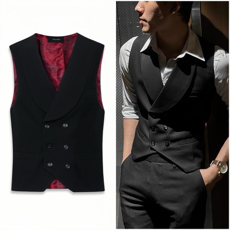 Áo Gile Ve Sam Phối Lót Gấm Đỏ Cao Cấp Dáng 2 Hàng Khuy | Wanes Double Breasted Vest