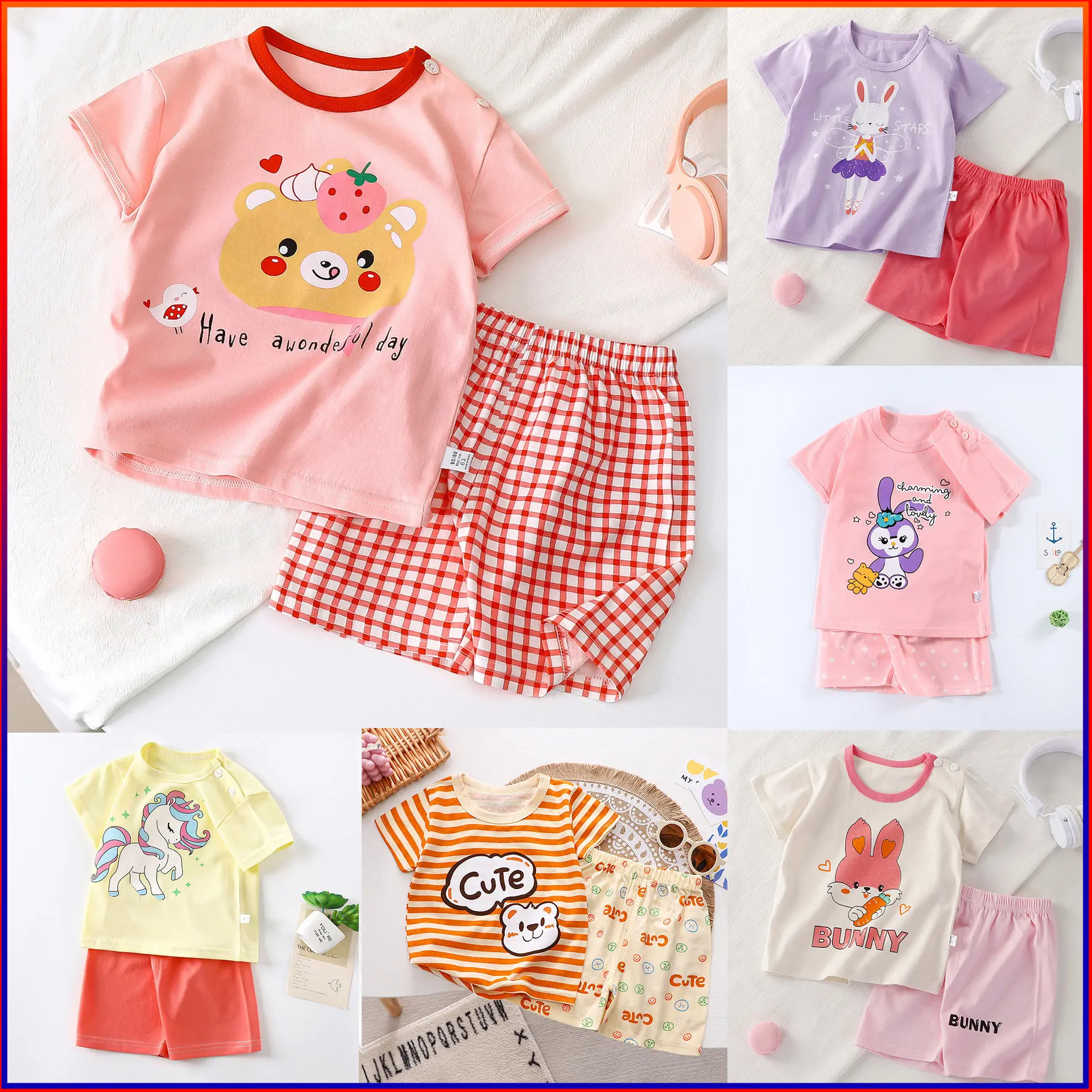 [Local Post] 0-4 Yrs Baby Boy Baby Girl T-Shirt+Shorts Outfit Kids 2-Pieces Clothing Set baju baby girl baby boy