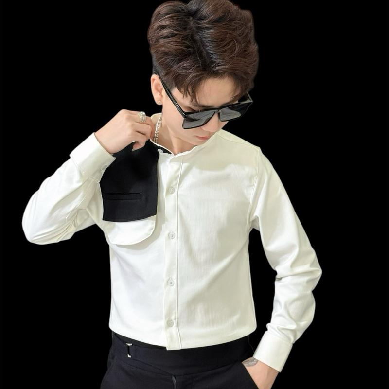 Áo Sơ Mi  Nam cổ trụ  Có Túi kaki thái co dãn fom body size S-3XL nam - Menswear  Shirt Có Cổ ( áo hơi bé tăng 1size)