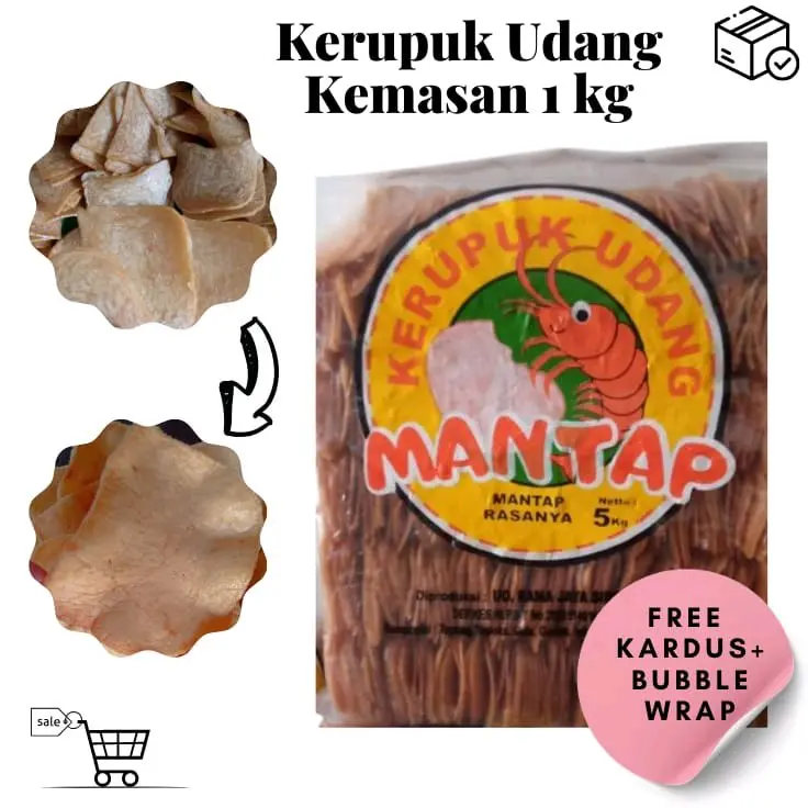 KERUPUK UDANG BESAR SIDOARJO 1KG.FREE KARDUS + BUBBLE WRAP