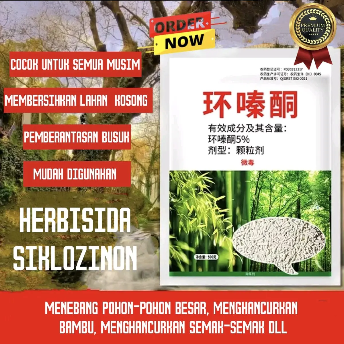 herbisida siklozinon pembasmi rumput,bambu,gulma,dan pembusuk pohon