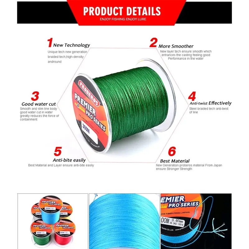Senar Pancing PE 300 Meter untuk Memancing Ikan Besar dengan Reel - Umpan 8