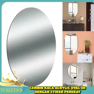 TOREDO I2 Sticker Cermin Oval 3D Stiker Dinding Kaca Acrylic Dengan Perekat Wallpaper Miror