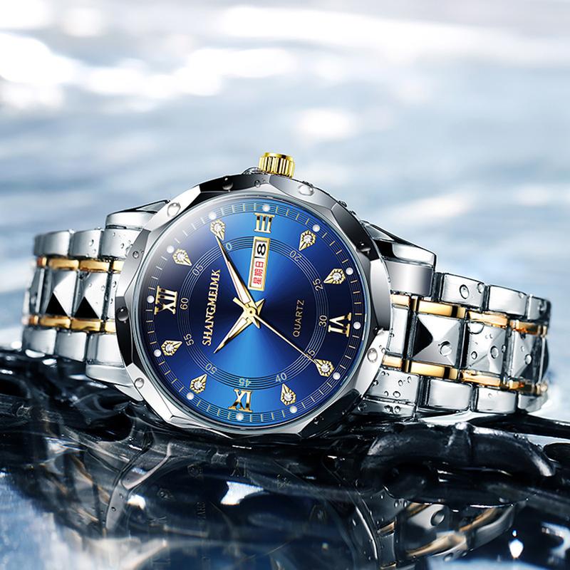 Đồng Hồ Thạch Anh Nam Không Thấm Nước Dạ Quang Lịch Đôi Dây Đeo Thép Thời Trang Nam Đồng Hồ Thạch Anh Đồng Hồ Chống Nước Đồng Hồ Dạ Quang Đồng Hồ Đôi