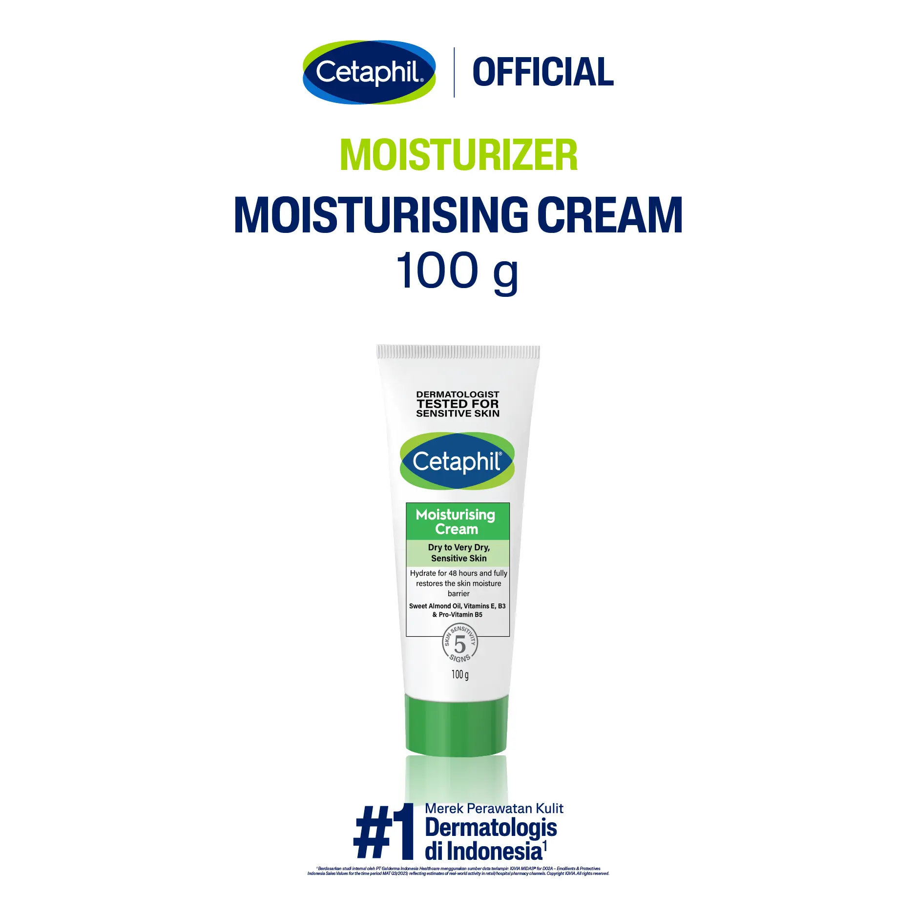 Cetaphil Moisturizing Cream 100g dengan Sunflower Oil, Vitamin E dan Almond Oil Pelembap Wajah & Kulit untuk Kulit Sangat Kering dan Sensitif