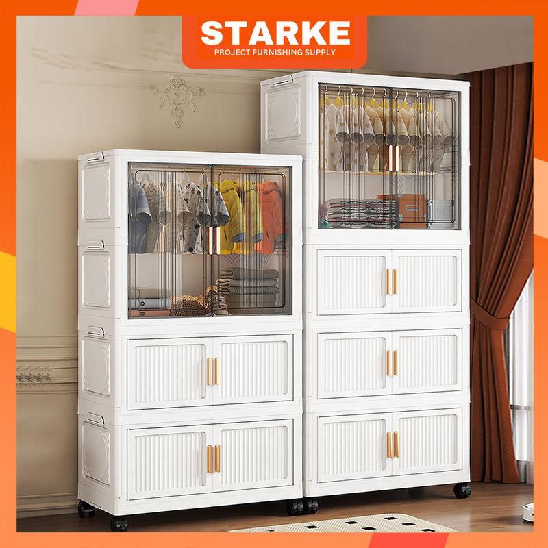 【Rộng 55CM STARKE tủ quần áo trẻ em Tủ đựng quần áo gấp gọn đa năng Tủ quần áo trẻ em tủ nhựa có bánh xe 360 độ