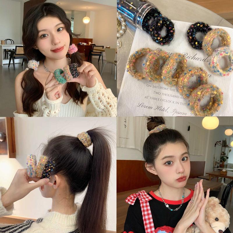Sweet and cute colorful hair rope plush knitted hair rope high elastic ...