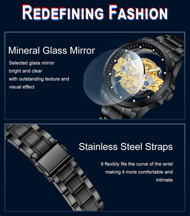 Product Introduction of 【003Harga telah diganti, cepat beli】BIDEN Jam Tangan Pria Anti Air Transparan Dial Cool Kuarsa Tali Stainless Steel Jam Tangan Cowok  YN0574 2