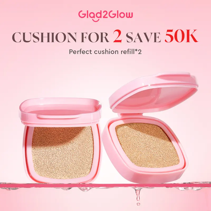 【New】Glad2Glow Perfect cover cushion refill dengan kandungan skincare mencegah kekusaman dan kulit kering sepanjang hari G2G Concealer Foundation Wajah Extract Mencerahkan Lasting Compact 2