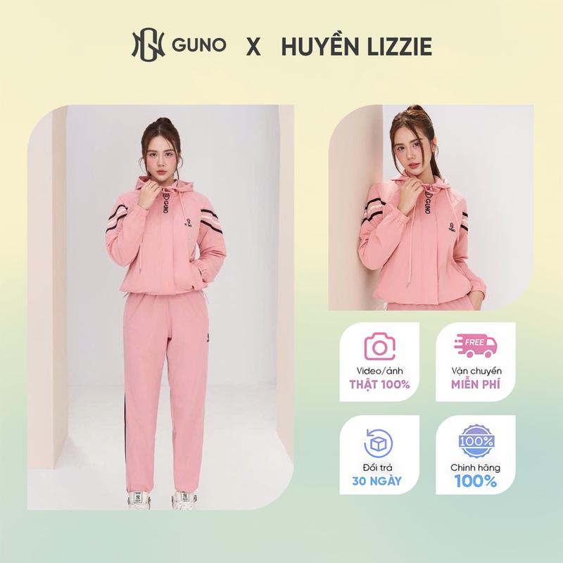 GUNO-Bộ quần áo gió giãn dày NỮ GUNO MŨ phối sọc tay ngang SP5 |25BG138/25BB178