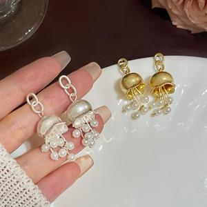Anting-anting Rumbai Mutiara Loceng Angin, Gaya Jarum Perak S925, Gaya Hong Kong Trendi, Gaya Indie Tenang, Gaya Instagram, Aksesori Telinga Wanita Fesyen