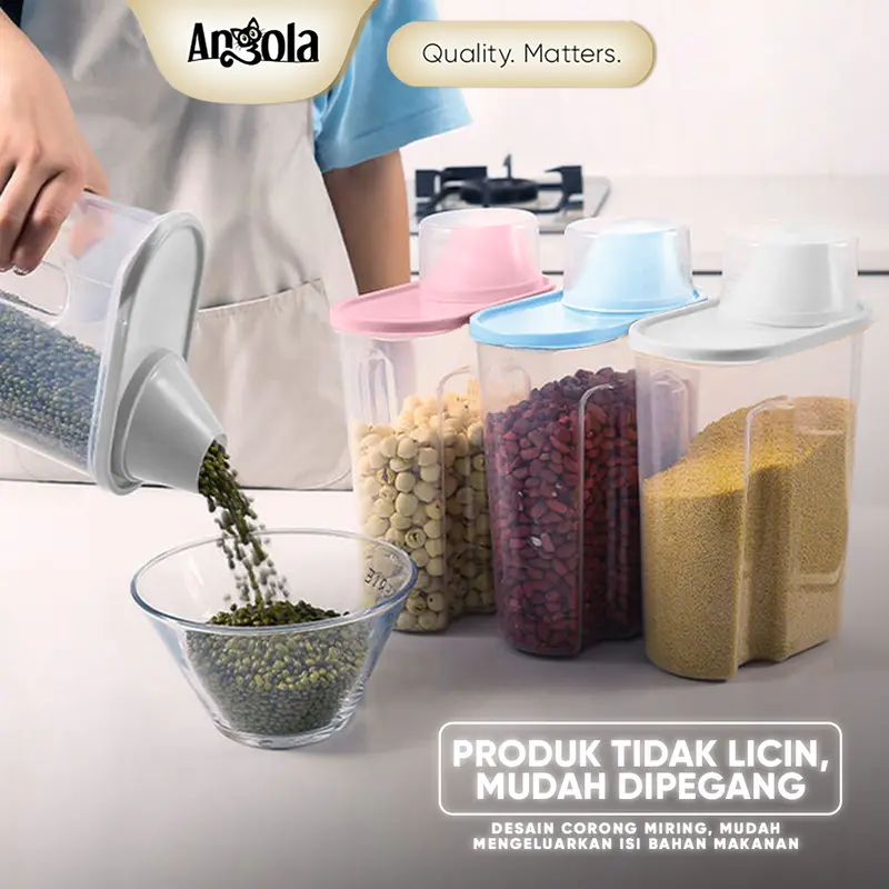 ANGOLA Storage Jar Tempat Penyimpanan Cereal/Beras Kontainer Makanan Plastik Wadah C82 Biru Pink Toples 2