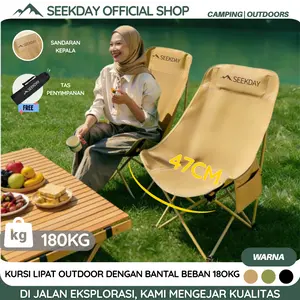 Seekday Kursi Lipat Sandaran Outdoor Tinggi Dengan Sandaran Kepala Busa Kursi Camping Kuat/Lebar/Tebal Beban 180kg