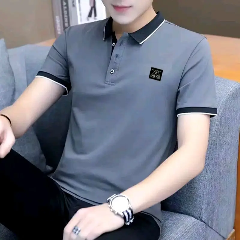 Polo Shirt Pria Wangki Tangan Pendek Casual Formal Kain Cotton CombedBaju Kaos Katun Distro Dewasa Kerah Abu Cream Kancing Hitam Navy
