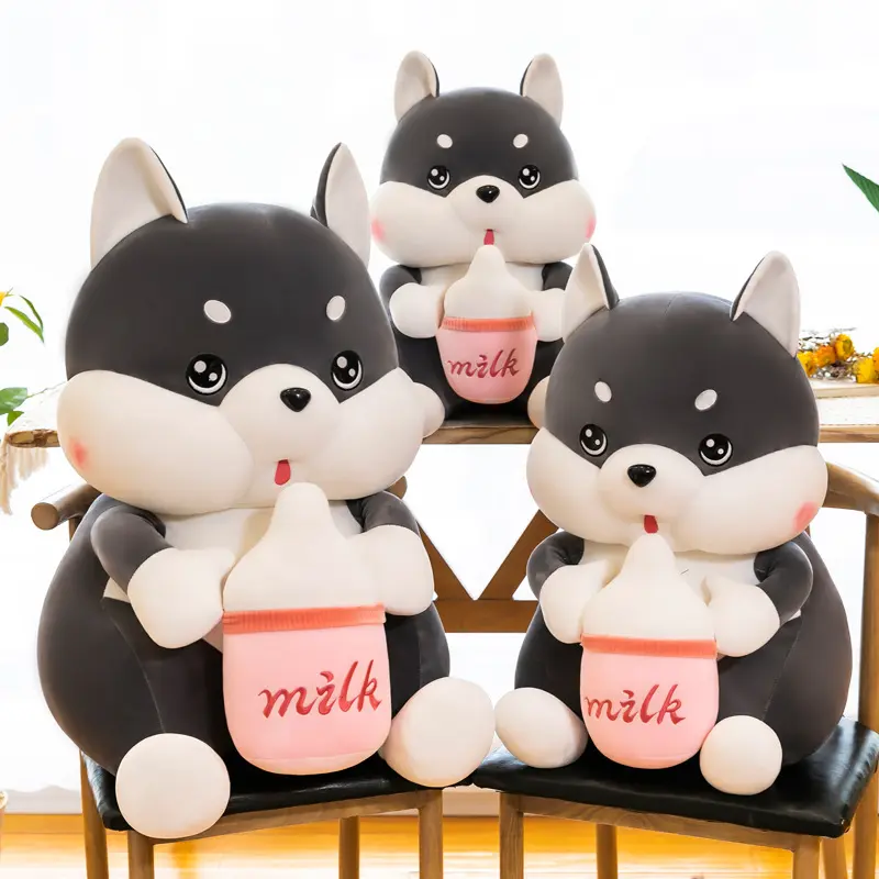 Boneka Husky Pegang Susu Milk Bahan Plush 2