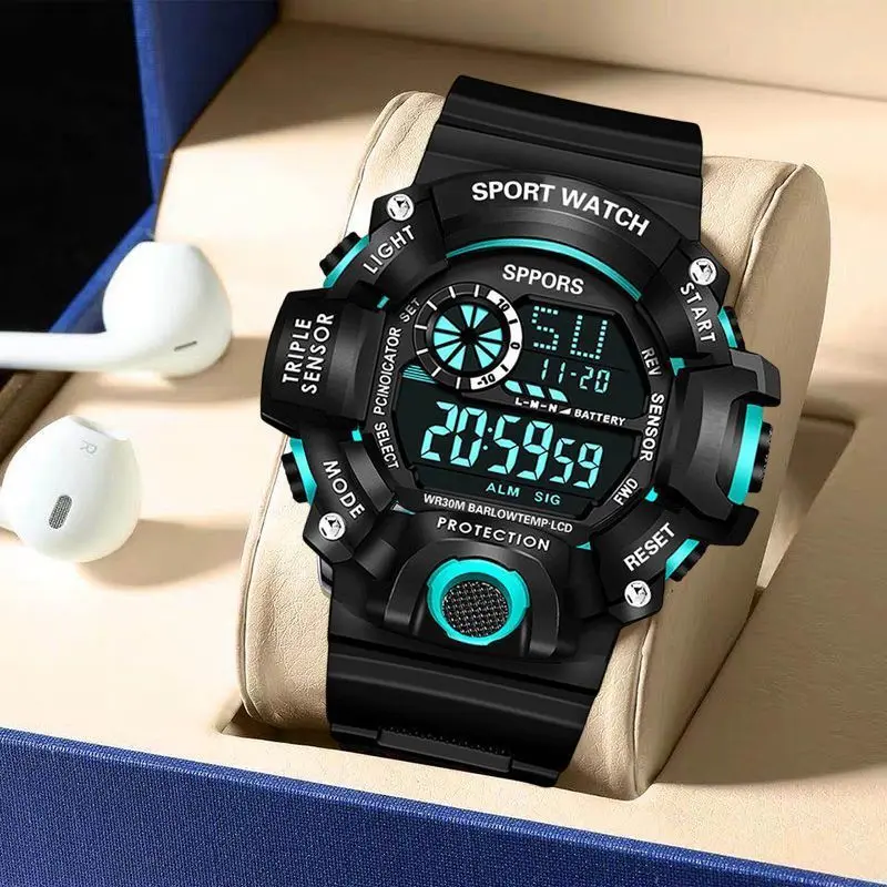 Jam Tangan Digital Wbs Tabel Elektronik Dial Besar Pria Baru Yang Sederhana Dan Modis Multi -Function Luminous Alarm Jam Meja Olahraga