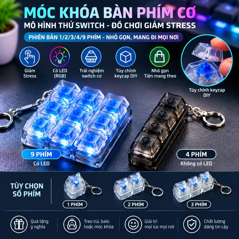 1/2/3/4/9KEY Bàn Phím Cơ khí trục Tester Led Bàn Phím Sampler Mini căng thẳng…