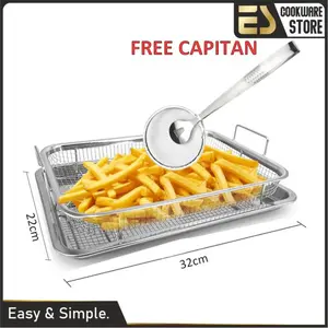 ESCOOK Nampan Baki Sajian Makanan Dan Peniris Minyak Free Capitan Nampan Stainless Steel Aman Untuk Makanan Anti Karat Nampan Serbaguna Kitchenware