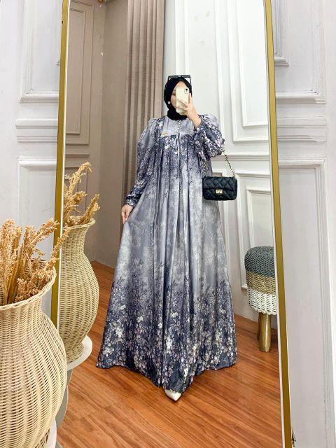 [LRS luxury] Size jumbo ld 120 Zaleta Dress Slik Motif Bunga Premium Raya Remaja/dewasa terbaru/ gamis kondangan/pesta terbaru 2026 kombinasi payet swaroski dengan disain elegan warna mewah