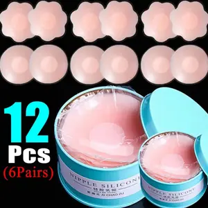 12 buah / Kotak Silikon Bra Push Up Bra Tempel Penutup Puting Bulat Nipple Cover Silicone Pad Bh