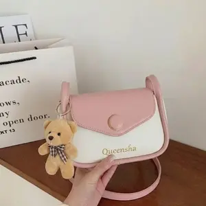 Queensha Bear Honey Tas Selempang Bahu Wanita Minimalis / Sling Bag Korean Style - Tas Jalan Wanita Casual Elegant ( Free Bagcharm )