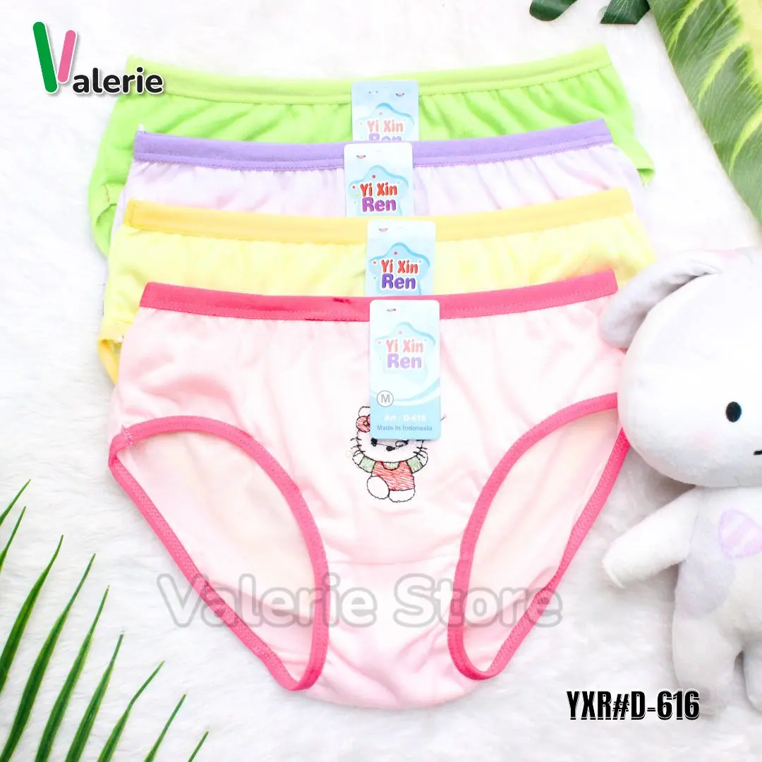 (12PCS) CELANA DALAM ANAK PEREMPUAN WARNA TERANG BORDIR KARAKTER LUCU